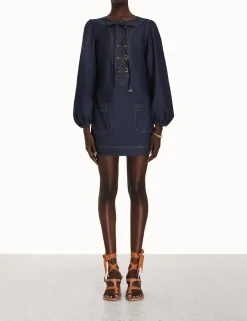 ZIMMERMANN In Denim<Devi Lace Up Tunic Dress