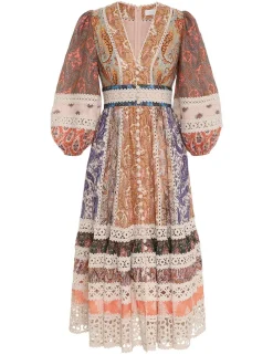 ZIMMERMANN Clothing<Devi Spliced Midi Dress