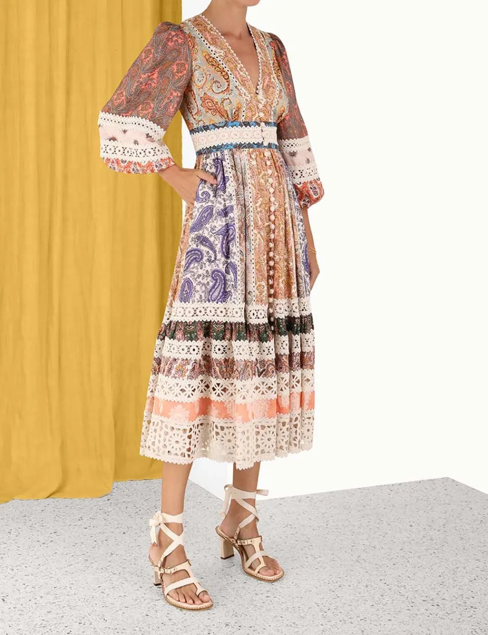 ZIMMERMANN Clothing<Devi Spliced Midi Dress