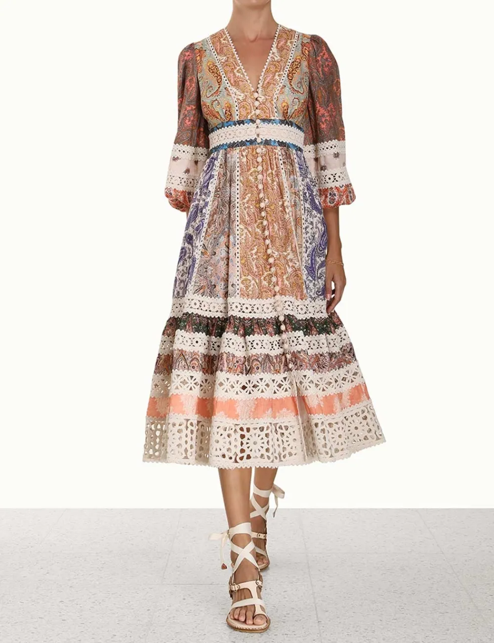 ZIMMERMANN Clothing<Devi Spliced Midi Dress