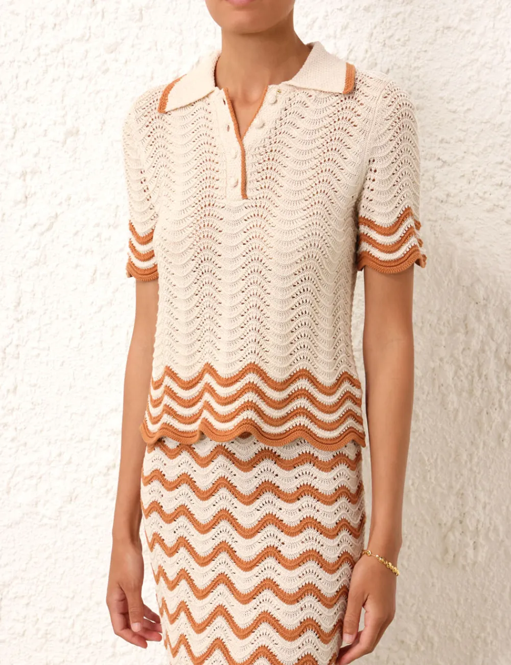 ZIMMERMANN Tops<Junie Textured Knit Polo