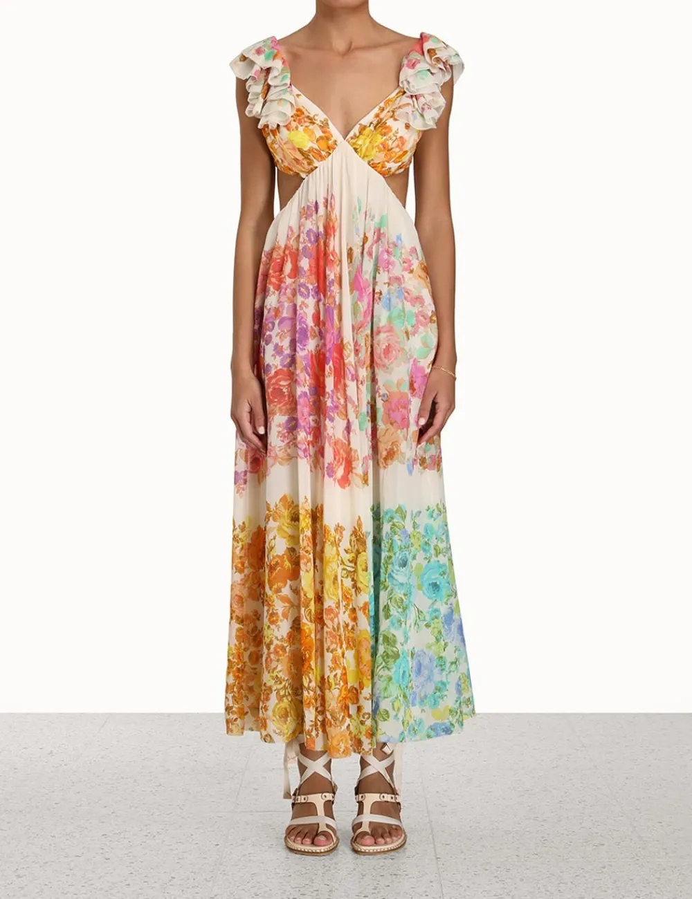 ZIMMERMANN Clothing<Raie Frill Shoulder Midi Dress