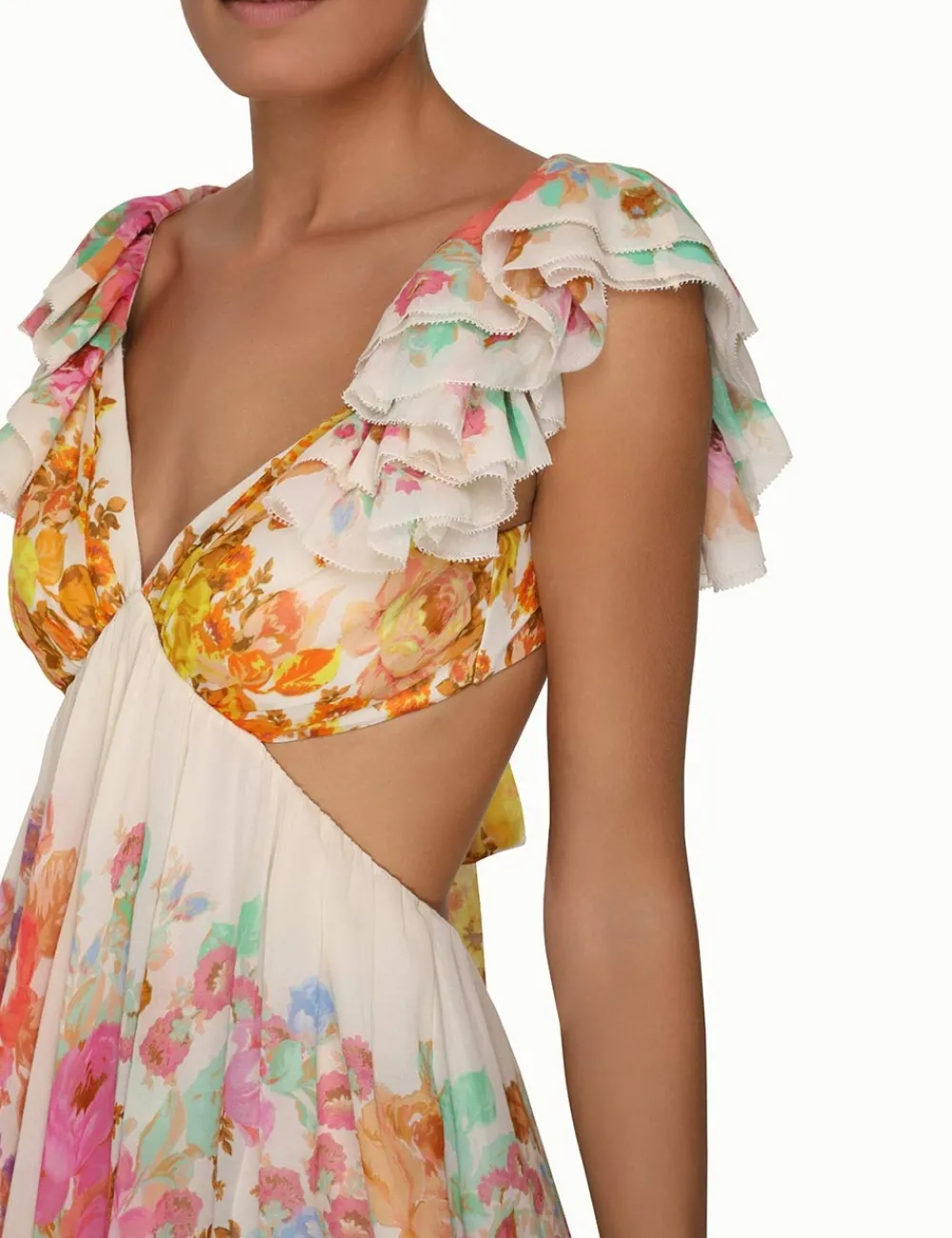 ZIMMERMANN Clothing<Raie Frill Shoulder Midi Dress