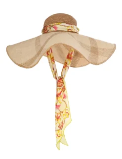 ZIMMERMANN Hats<Straw & Printed Silk Sunhat